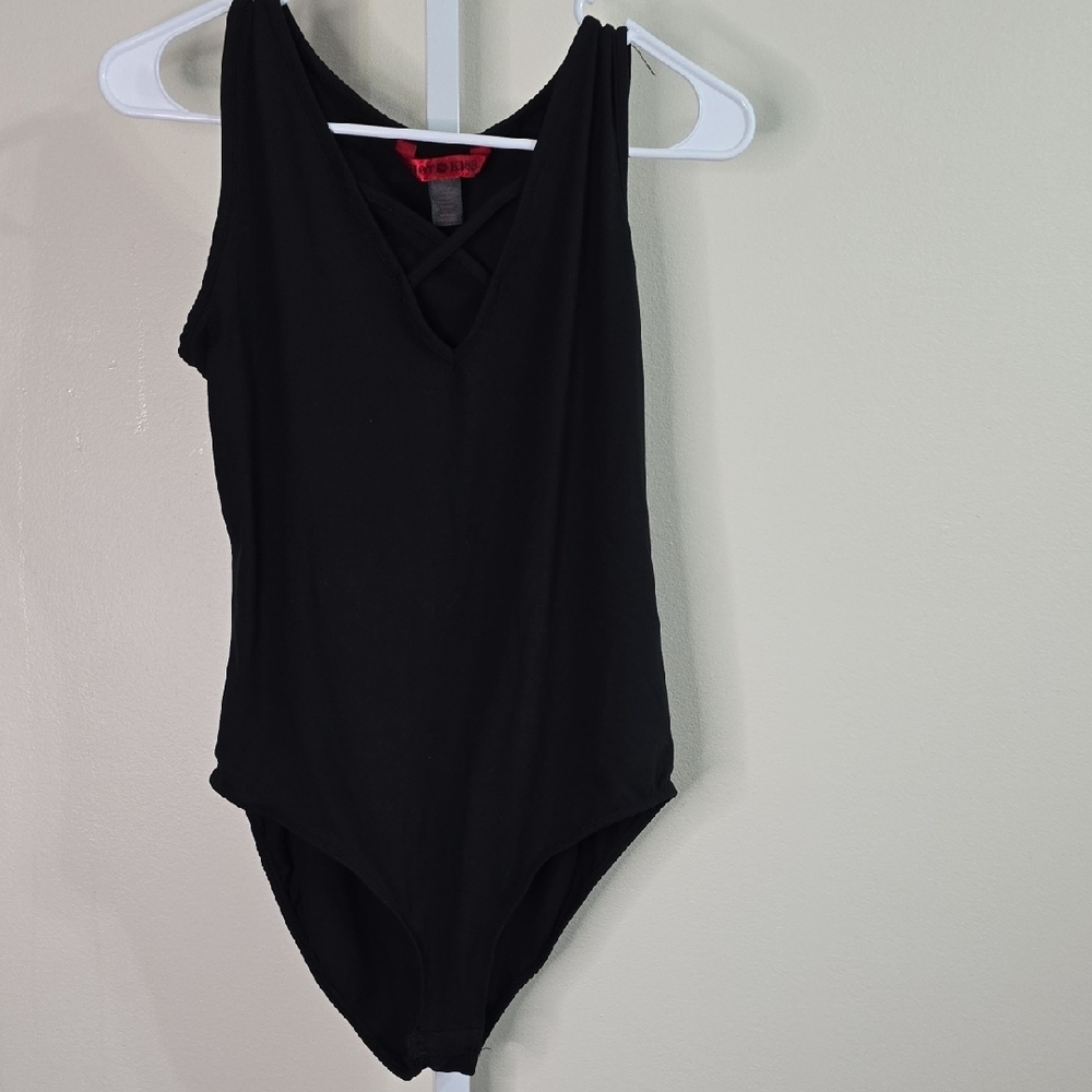 Ladies Black‎ Sleeveless Bodysuit By Hot Kiss Sz L 92%polyester 8%spandex